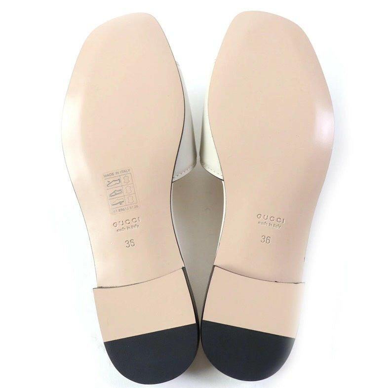 Gucci White Leather Slide Sandals Size 36 with Box and Dust Bags.