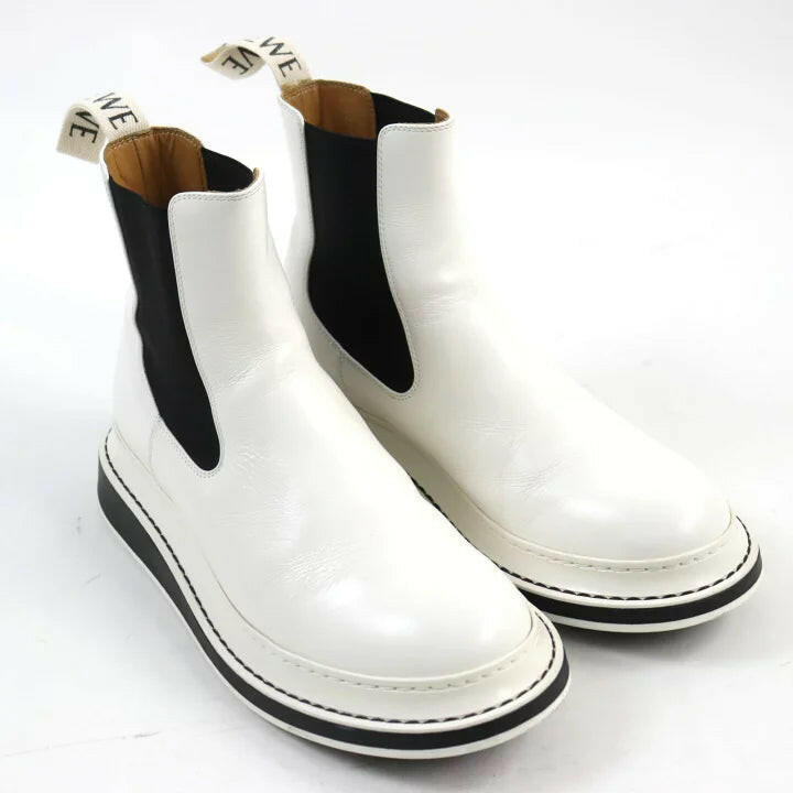 Loewe Chelsea Ankle Boots White Leather Size 39.