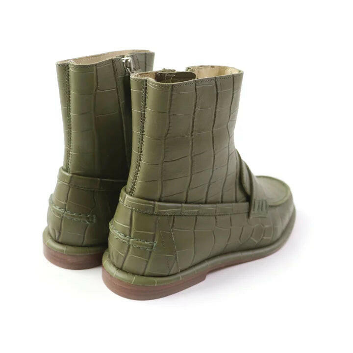 Loewe Olive Green Crocodile Embossed Short Boots Size 35.