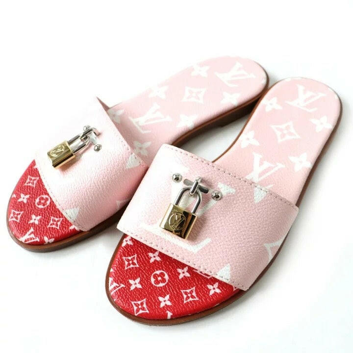 Louis Vuitton Women's Pink Monogram Slide Sandals, Size 35.