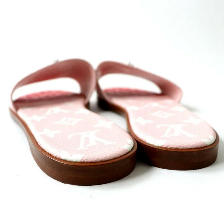 Louis Vuitton Women's Pink Monogram Slide Sandals, Size 35.