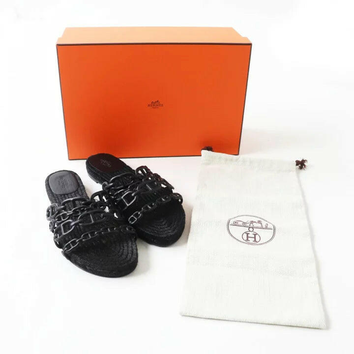 Hermès Oasis Black Flat Sandals Size 36 With Box and Dust Bag.