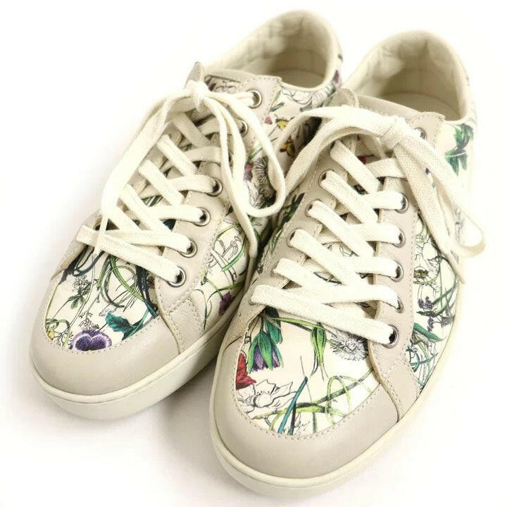 Gucci Ace Floral Print Sneakers White Size 5.5 G.