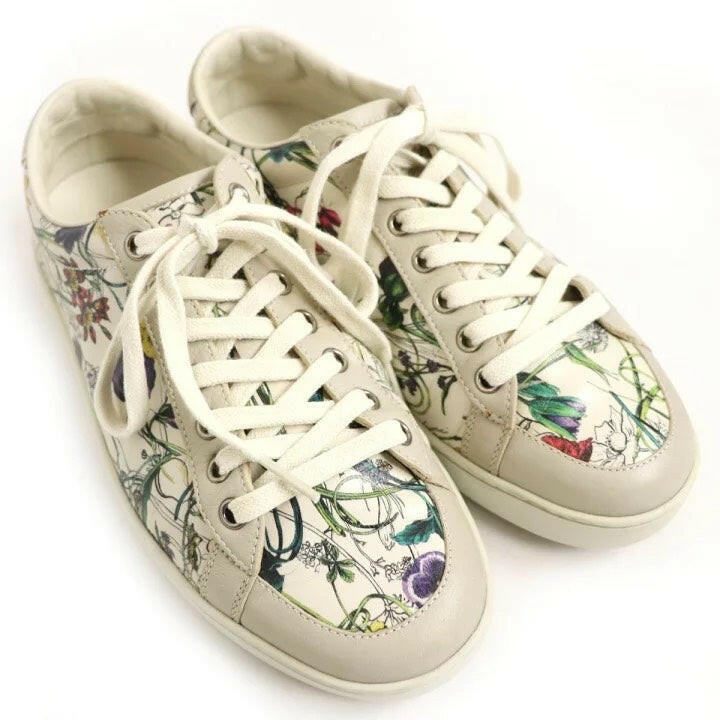 Gucci Ace Floral Print Sneakers White Size 5.5 G.