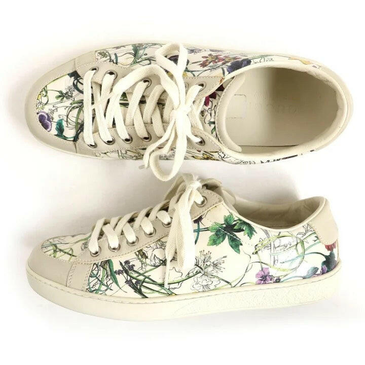 Gucci Ace Floral Print Sneakers White Size 5.5 G.