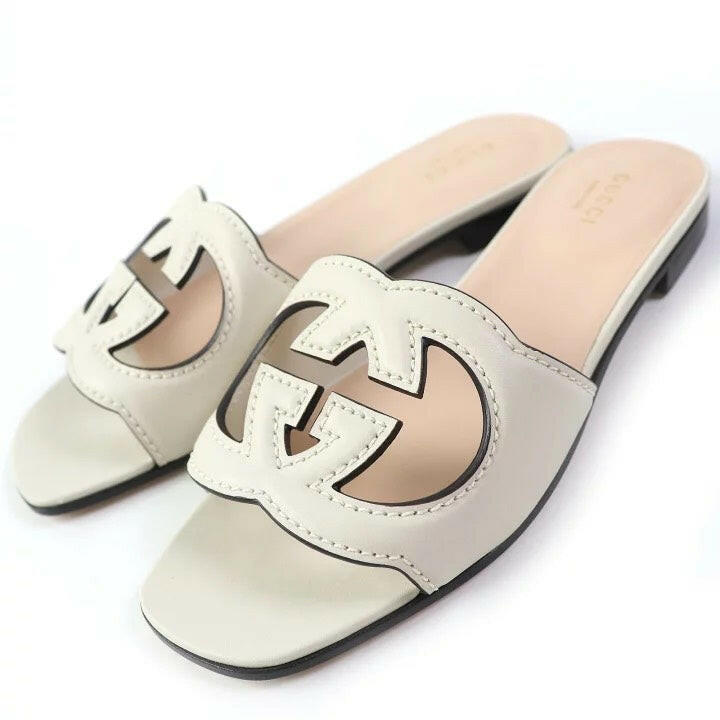 Gucci Women's White Slide Sandals With Double G Logo - Size 36.