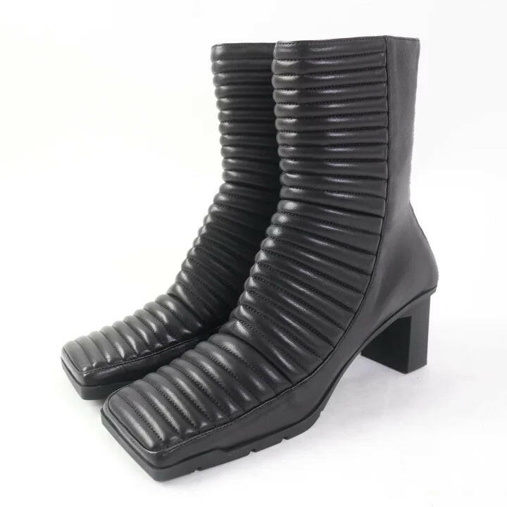 Balenciaga Quilted Leather Ankle Boots - Black, Size 38.