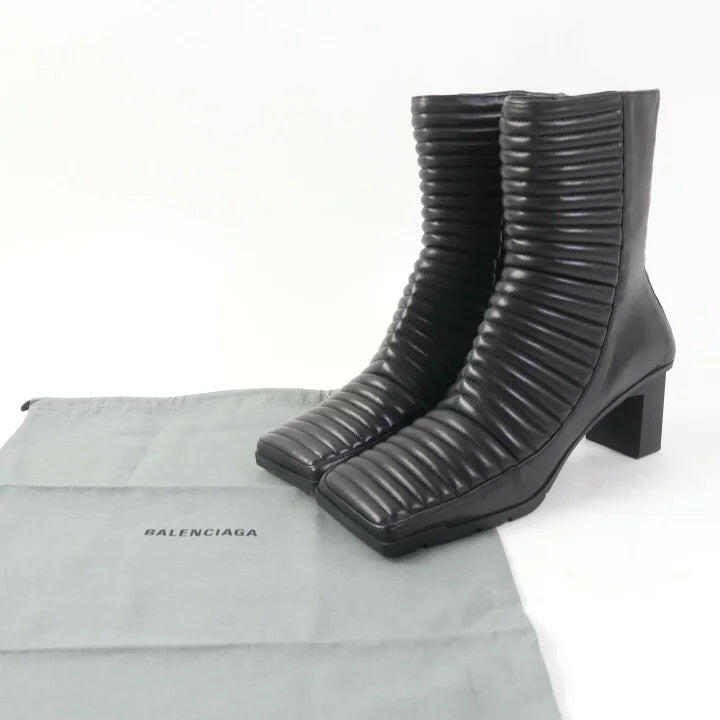 Balenciaga Quilted Leather Ankle Boots - Black, Size 38.