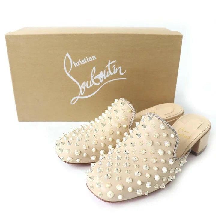 Christian Louboutin Beige Studded Mules - Size 36 (US 6).