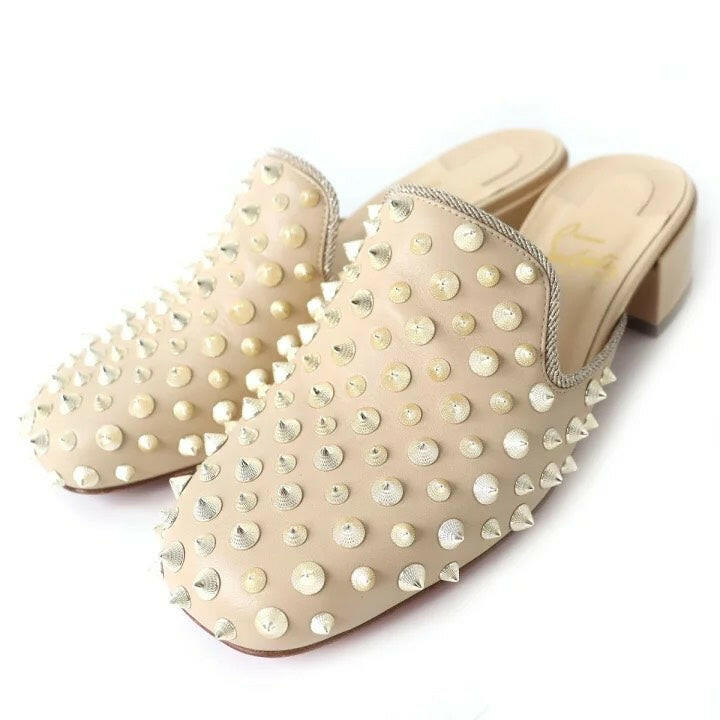 Christian Louboutin Beige Studded Mules - Size 36 (US 6).