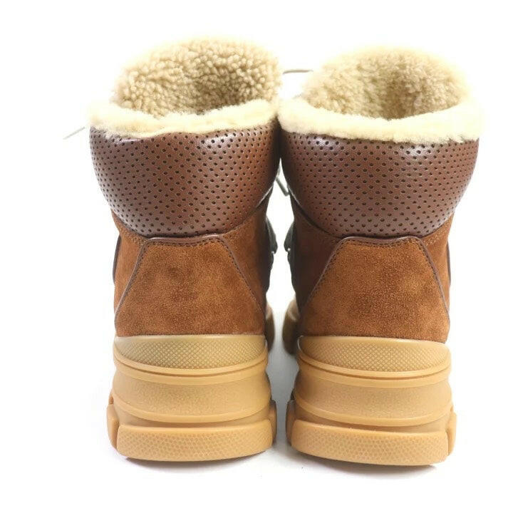 Gucci Suede Leather Canvas Boots Brown Beige Size 36.