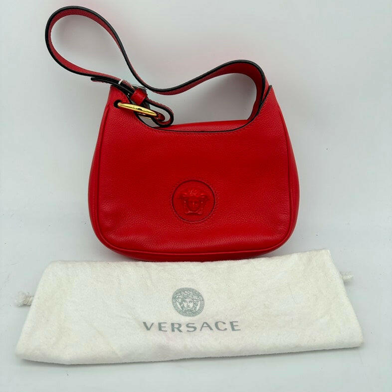 Versace Red Leather Shoulder Bag with Medusa Logo - Medium Size.