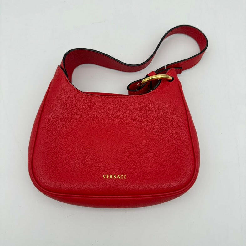 Versace Red Leather Shoulder Bag with Medusa Logo - Medium Size.