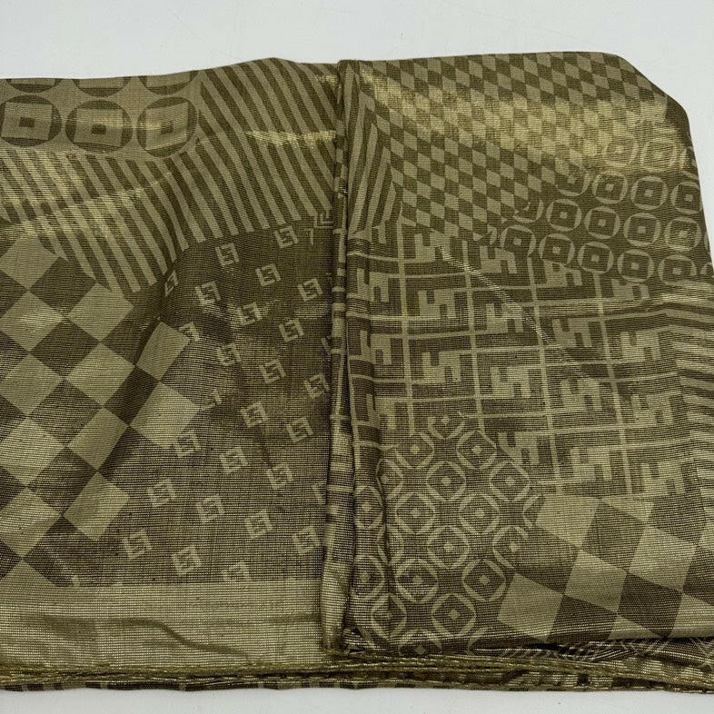 Fendi Wool Silk Scarf in Gold, Geometric Pattern, 70x200 cm.