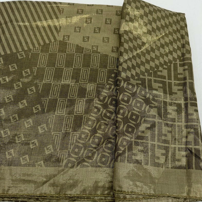 Fendi Wool Silk Scarf in Gold, Geometric Pattern, 70x200 cm.