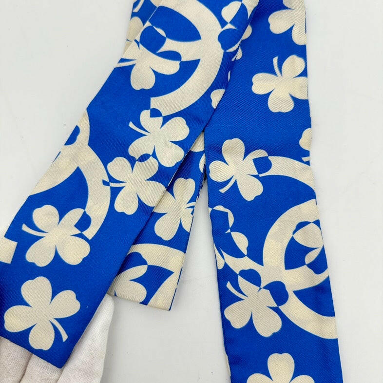 Chanel Blue Floral Silk Twilly Scarf 85cm.