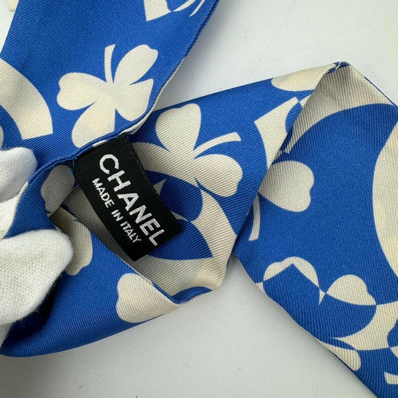 Chanel Blue Floral Silk Twilly Scarf 85cm.