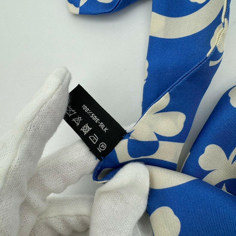 Chanel Blue Floral Silk Twilly Scarf 85cm.