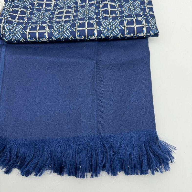 Hermès Wool Silk Scarf Blue Pattern 27"x72".