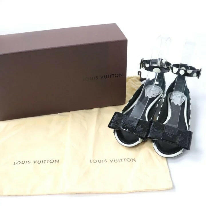 Louis Vuitton × Yayoi Kusama Black and White Polka Dot Bow Sandals Size 35.