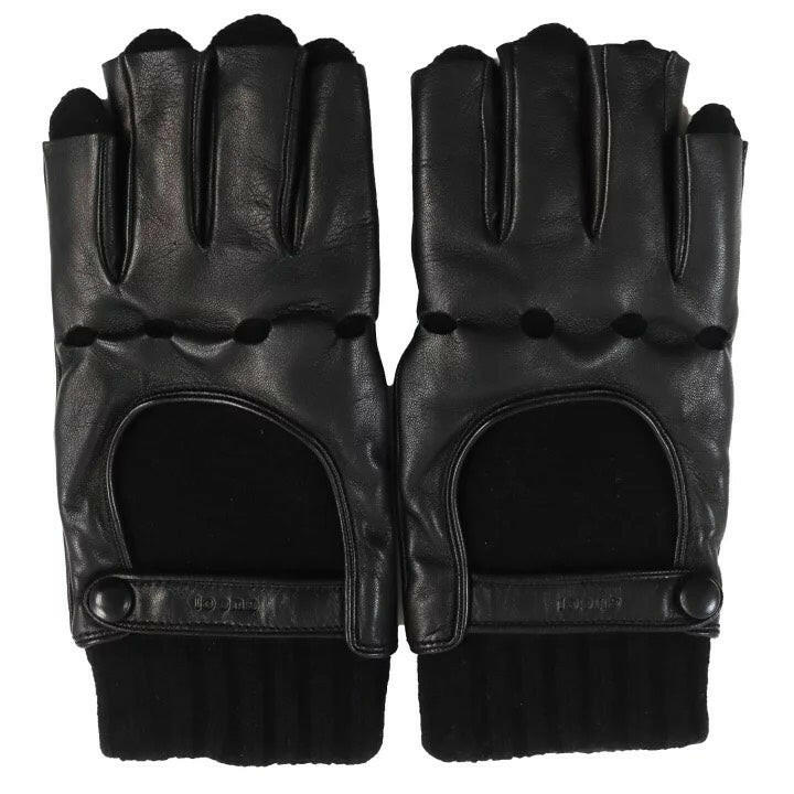 Gucci Black Leather Fingerless Gloves Size Small.