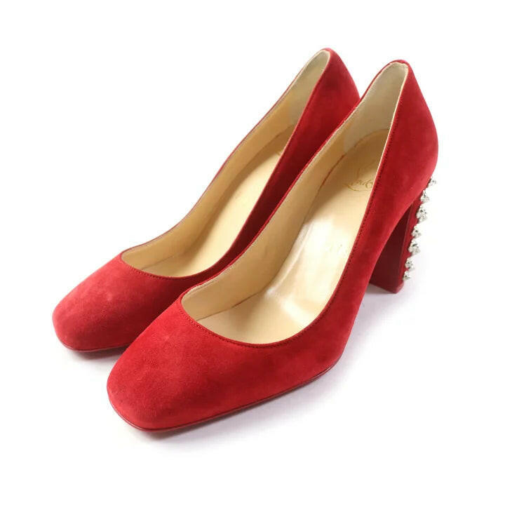 Christian Louboutin Red Suede Pumps with Crystal Heel Size 36.