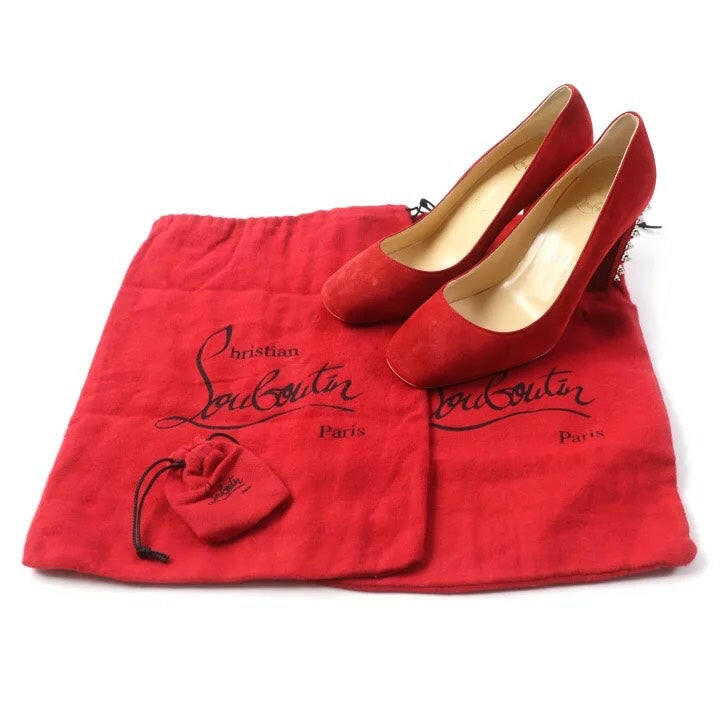 Christian Louboutin Red Suede Pumps with Crystal Heel Size 36.