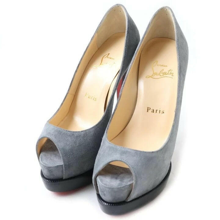 Christian Louboutin Women's Gray Peep Toe Pumps - Size 35.5.