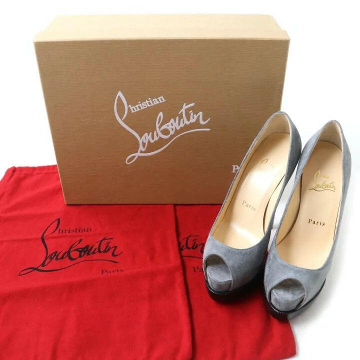 Christian Louboutin Women's Gray Peep Toe Pumps - Size 35.5.