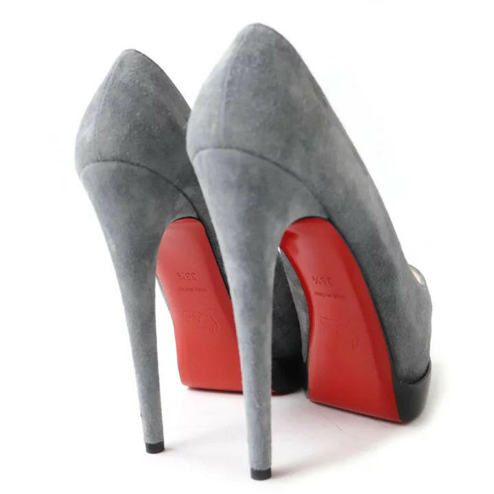 Christian Louboutin Women's Gray Peep Toe Pumps - Size 35.5.