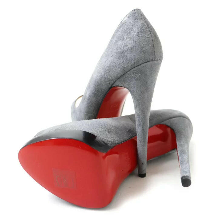 Christian Louboutin Women's Gray Peep Toe Pumps - Size 35.5.