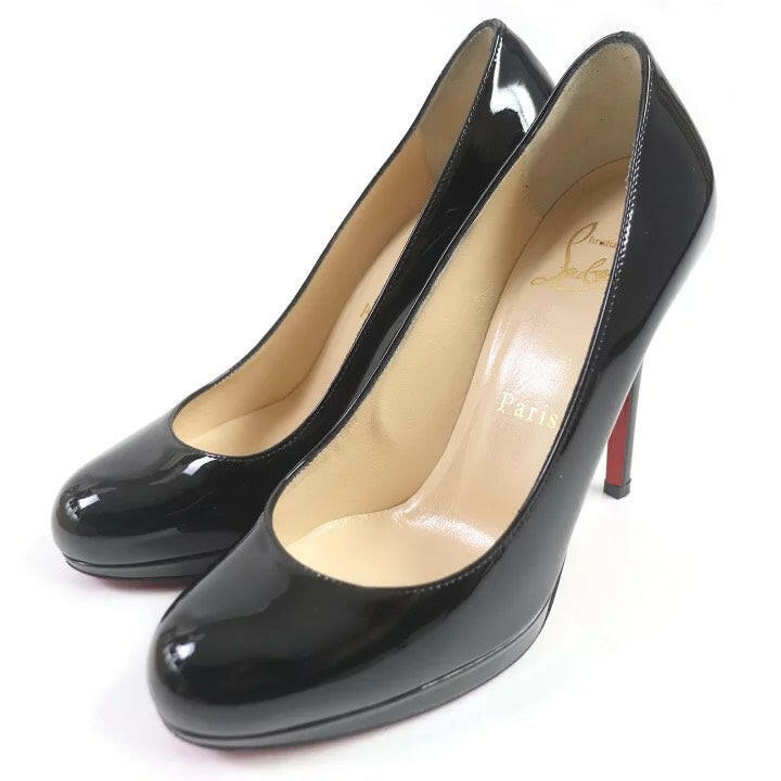 Christian Louboutin Black Patent Leather Pumps, Size 35.