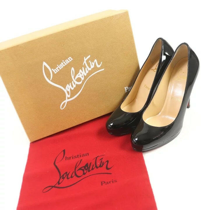 Christian Louboutin Black Patent Leather Pumps, Size 35.