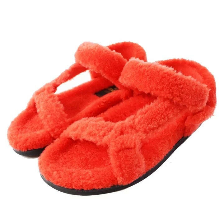 Fendi Women's Orange Fluffy Sandals Size 37.