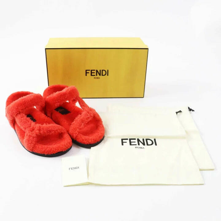 Fendi Women's Orange Fluffy Sandals Size 37.