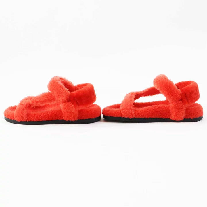 Fendi Women's Orange Fluffy Sandals Size 37.