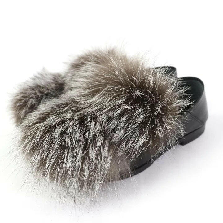 Louis Vuitton Black Mink Fur Slippers Size 35.