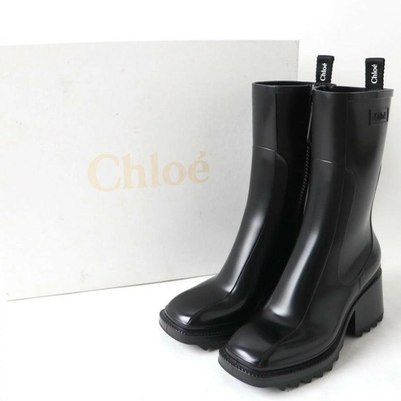 Chloe Black Mid-Calf Block Heel Boots Size 36 Women's Footwear.