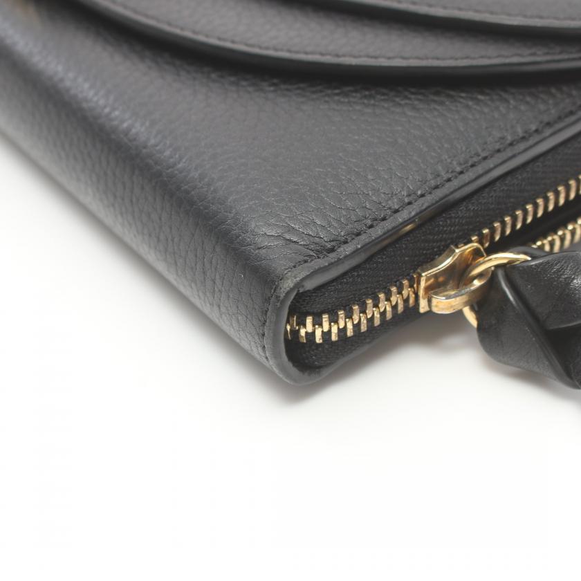 Chloe Georgia Black Leather Round Zipper Long Wallet.