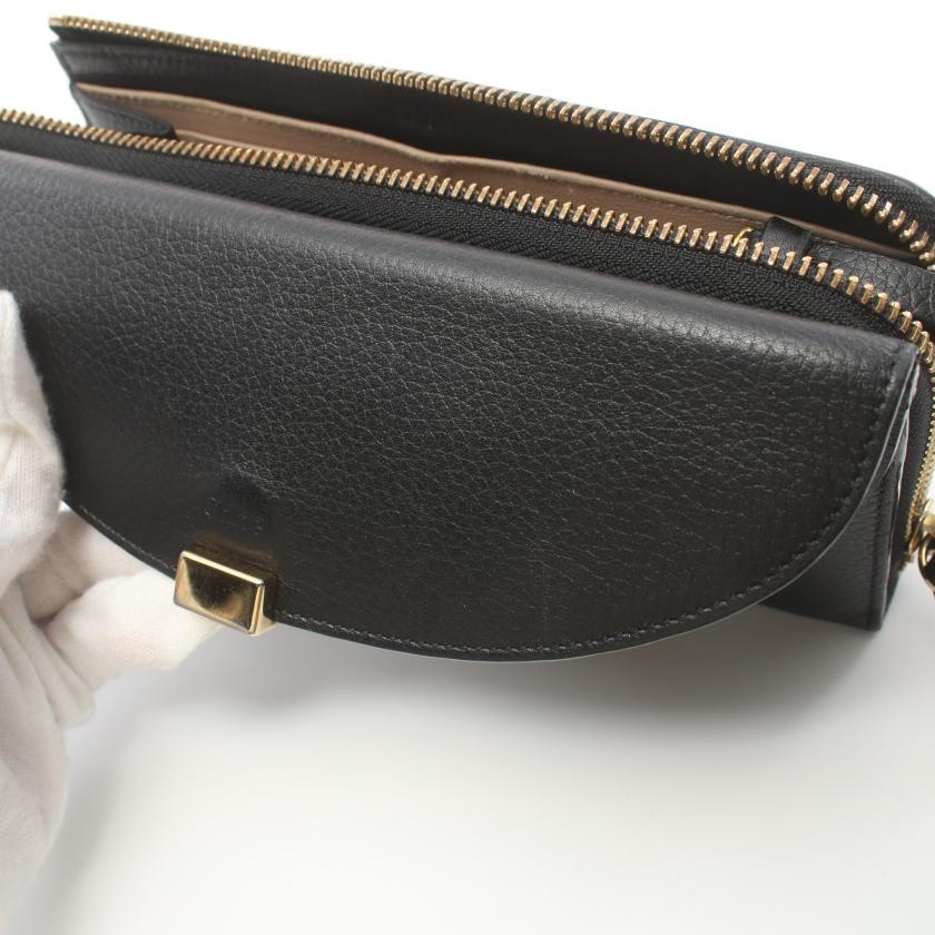 Chloe Georgia Black Leather Round Zipper Long Wallet.