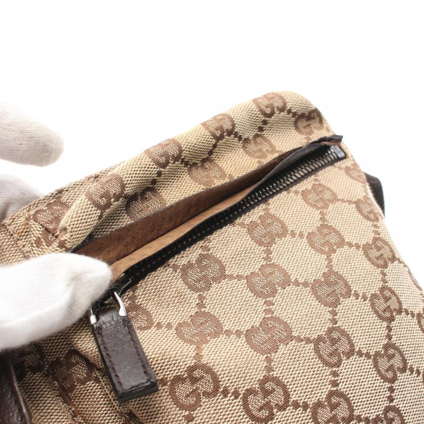 Gucci GG Canvas Leather Beige Dark Brown Waist Body Bag.