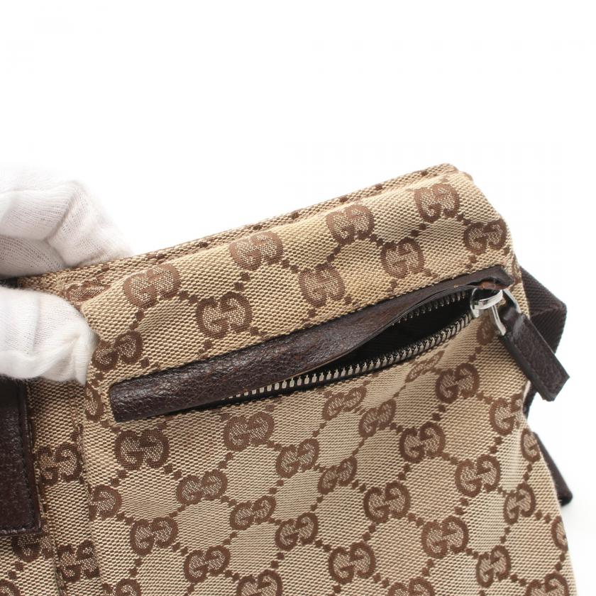 Gucci GG Canvas Leather Beige Dark Brown Waist Body Bag.